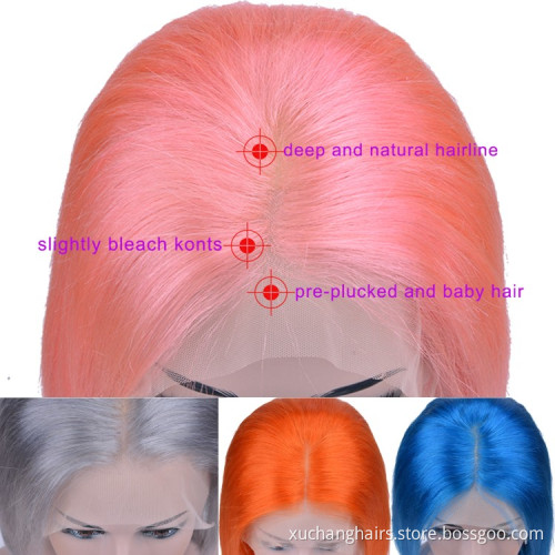 Front Wigs Human Hair Color Bob Wigs for Black Women Red Pink Grey Green Blue Ombre Short Brazilian Hair Transparent Lace Wig